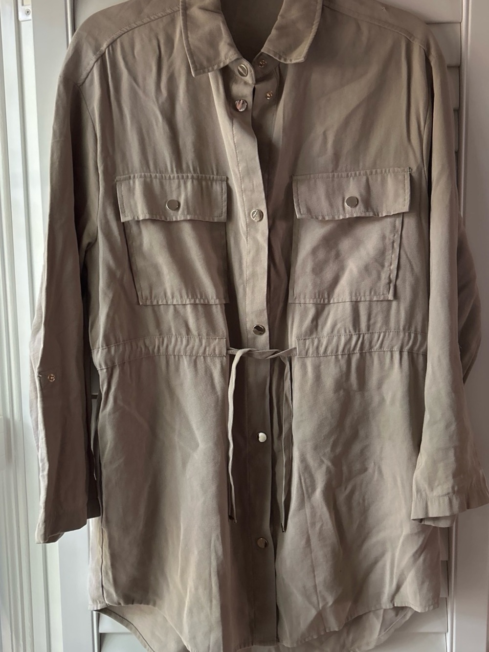 Zara Shirt Dress Taupe Utility Drawstring